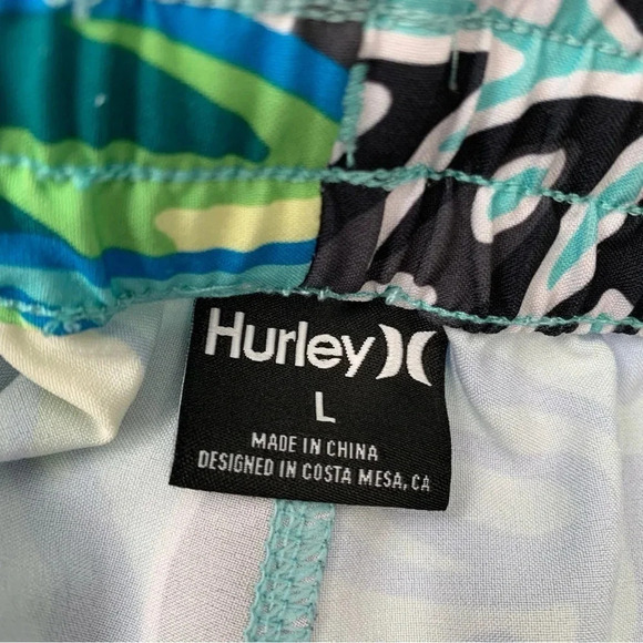 Hurley Board Shorts Men Large Blue Tropical Print Stretch Pockets Surf Swim - Picture 8 of 11